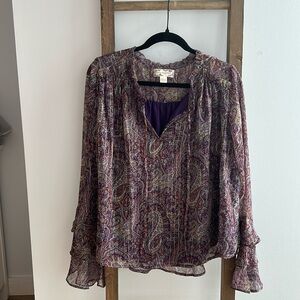 Purple paisley ruffle long sleeve going out top. Barely worn!